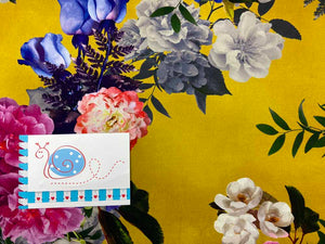 Kreppstoff Stretch mit großen Blumen, gelb/bunt