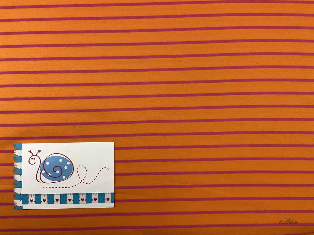 French Terry gestreift, orange/pink