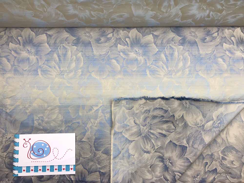 Taft Blüten, blau/beige