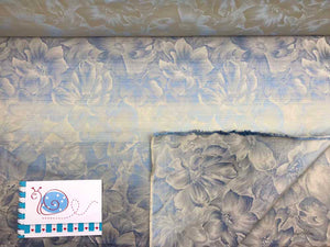 Taft Blüten, blau/beige
