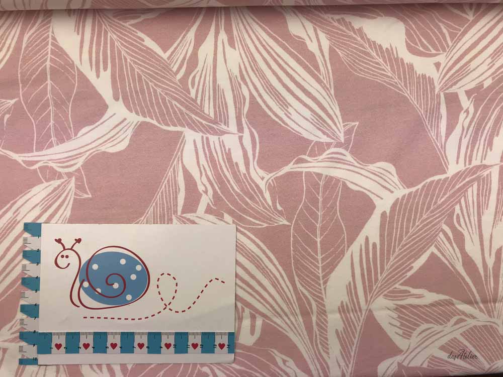 French Terry Blätter, rosa/weiss
