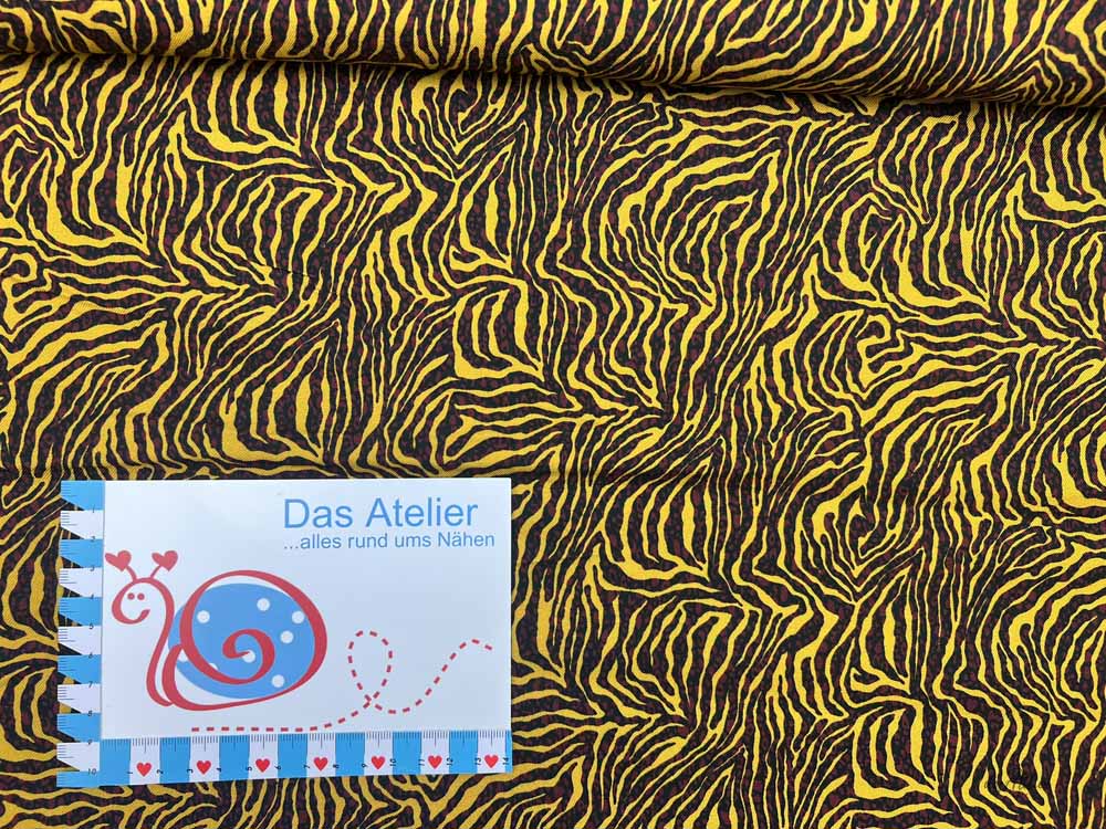 Viscose Druckstoff Tiger, braun/gelb