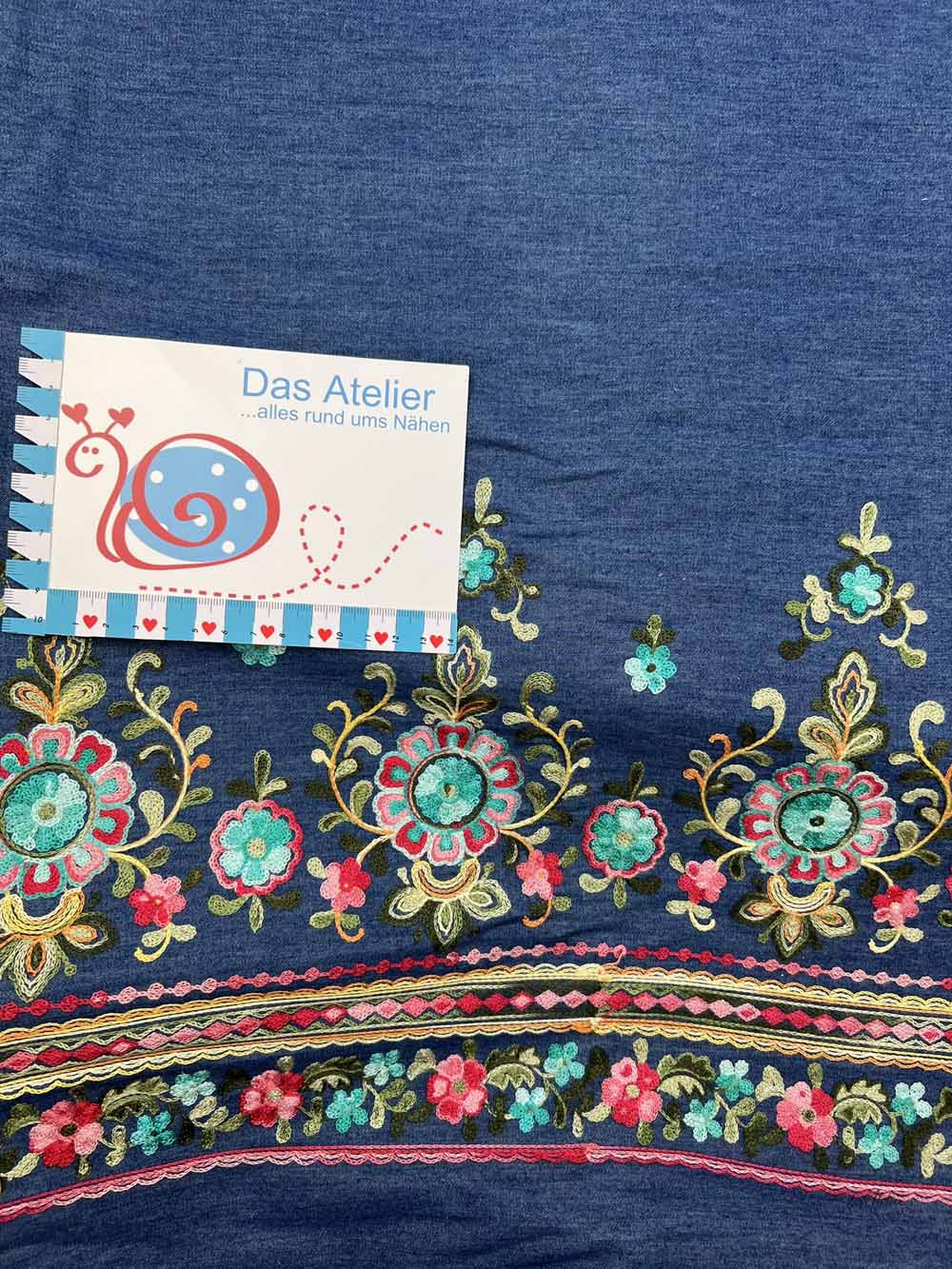 Jeans m. Bordüre bestickt, blau/bunt