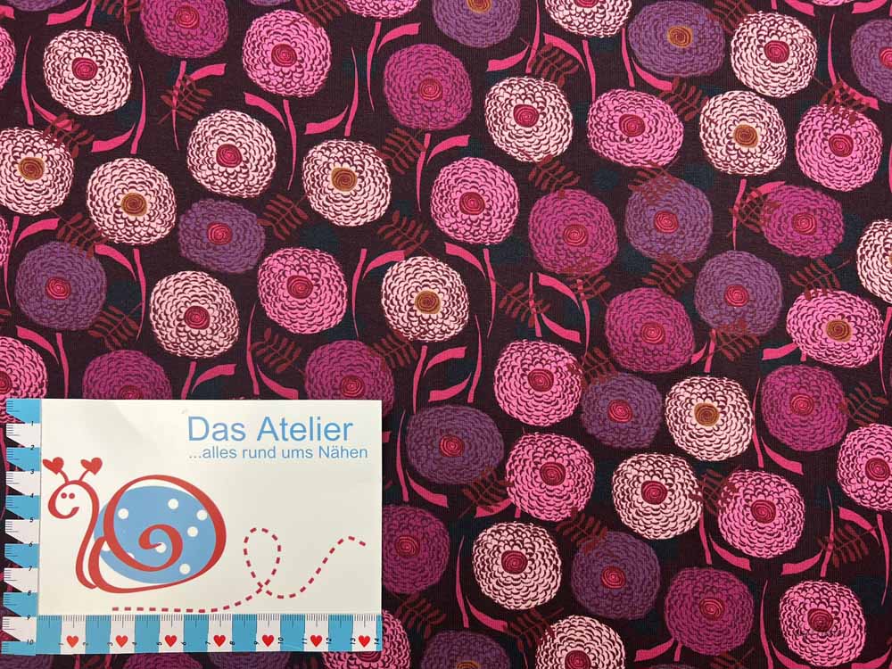BW-Jersey Blumen, bordeaux/pink