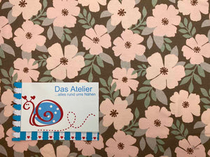 French Terry Pastell Flowers, hellbraun/rosa