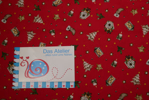 BW-Druckstoff Weihnachten , rot/bunt